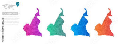 Set of vector polygonal Cameroon maps. Bright gradient map of country in low poly style. Multicolored country map in geometric style for your infographics, polygonal design for your ,Vector eps10