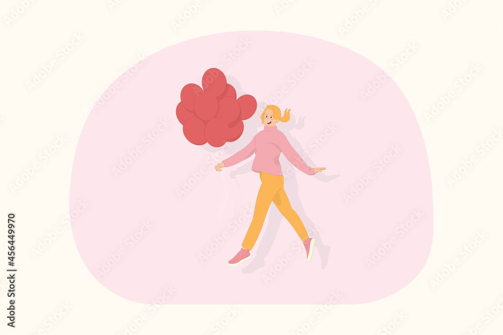 Young smiling woman hold air balloons concept Young smiling woman hold air balloons concept