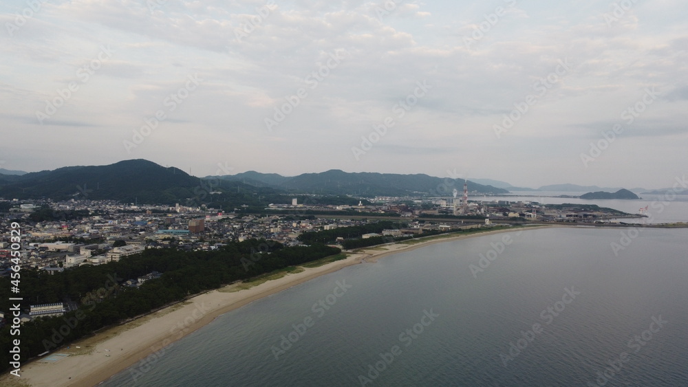 SDGs地球環境！日本の自然！山口県光市の街並みと瀬戸内海の風景