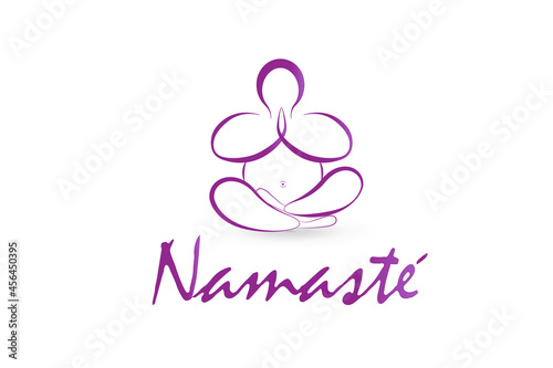 Logo yoga man namaste silhouette line art vector image design © glopphy