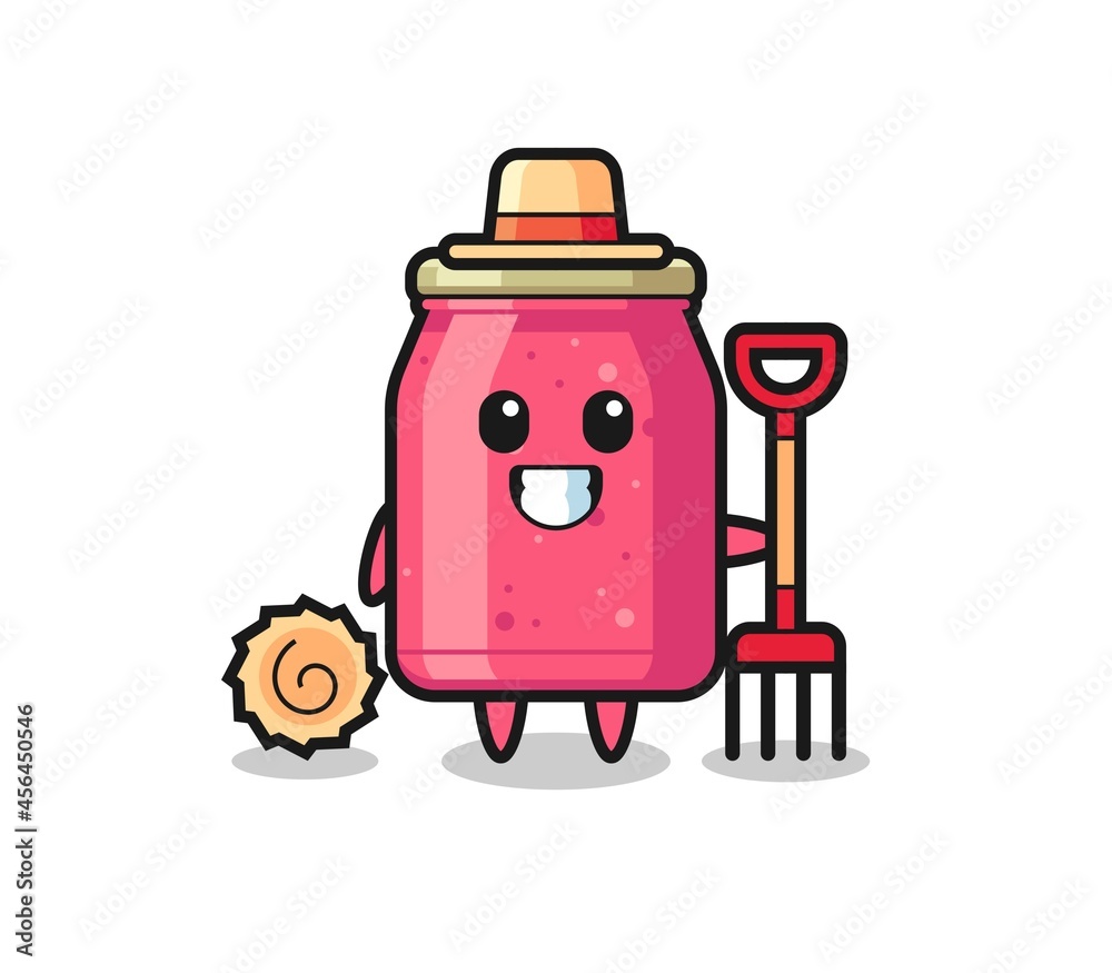Mascot character of strawberry jam as a farmer Mascot character of strawberry jam as a farmer