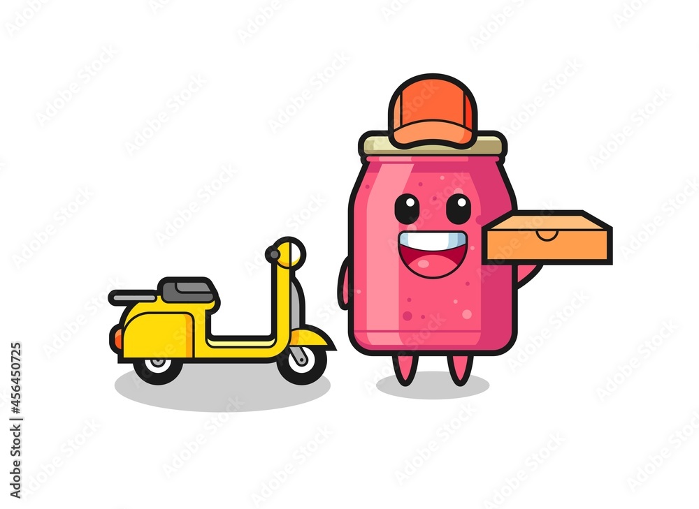 Character Illustration of strawberry jam as a pizza deliveryman Character Illustration of strawberry jam as a pizza deliveryman