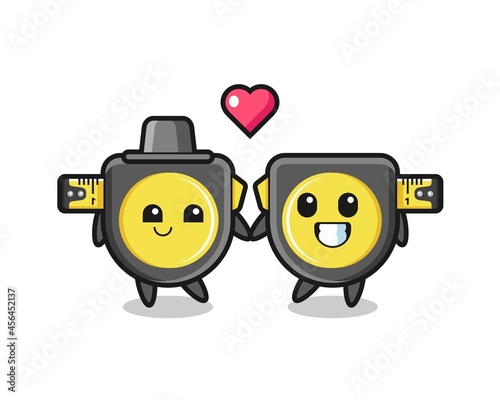 tape measure cartoon character couple with fall in love gesture