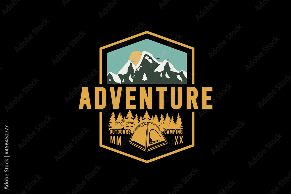 Naklejka premium Adventure, silhouette retro vintage style hand drawing