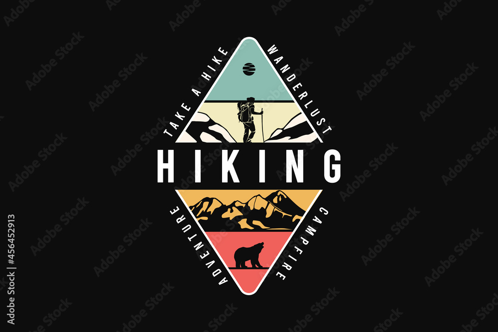 Hiking into the wild, silhouette retro style Hiking into the wild, silhouette retro style