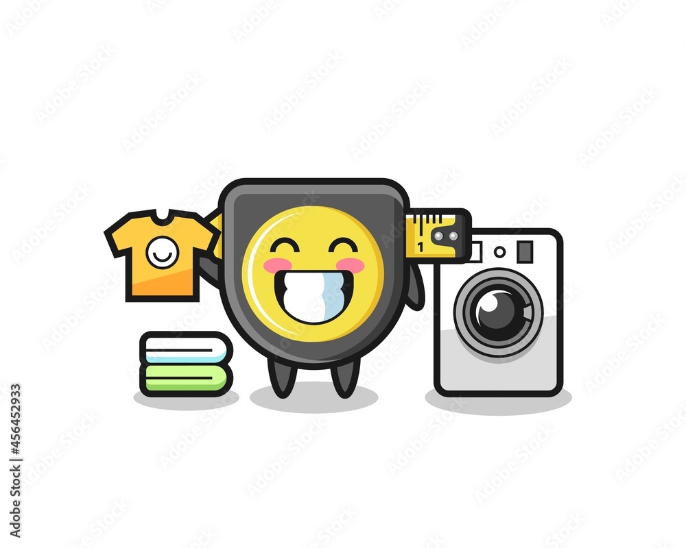 Fototapeta premium Mascot cartoon of tape measure with washing machine