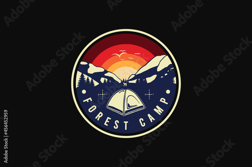 Forest camp, silhouette retro style