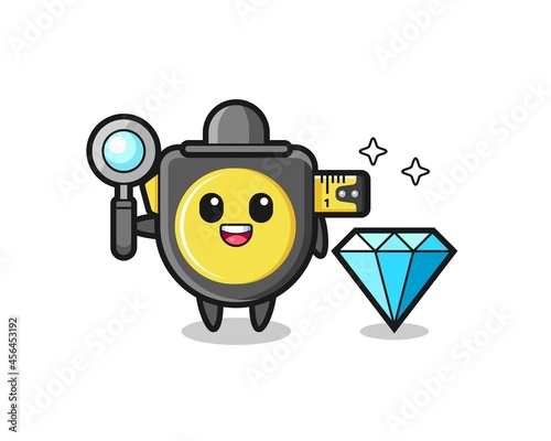 Illustration of tape measure character with a diamond