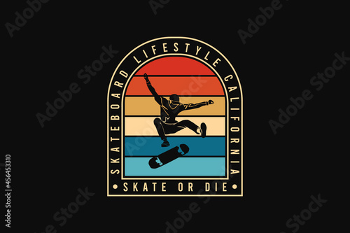Skateboard lifestyle california, silhouette retro style