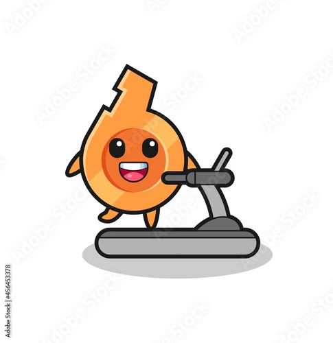 whistle cartoon character walking on the treadmill