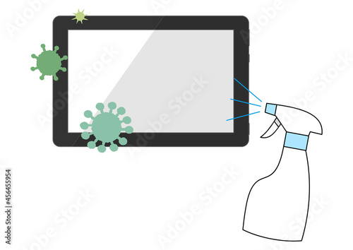 汚れたタブレット端末のアルコール除菌
