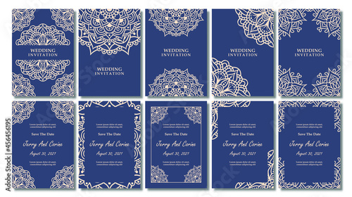 Set of vintage wedding invitation card with floral mandala design