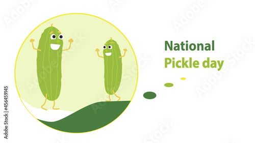 National pickle day. Green dancing cucumbers 