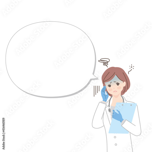 疲れている女性医師と吹き出しのイラスト素材