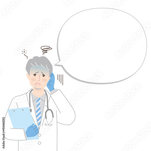 疲れている男性医師と吹き出しのイラスト素材