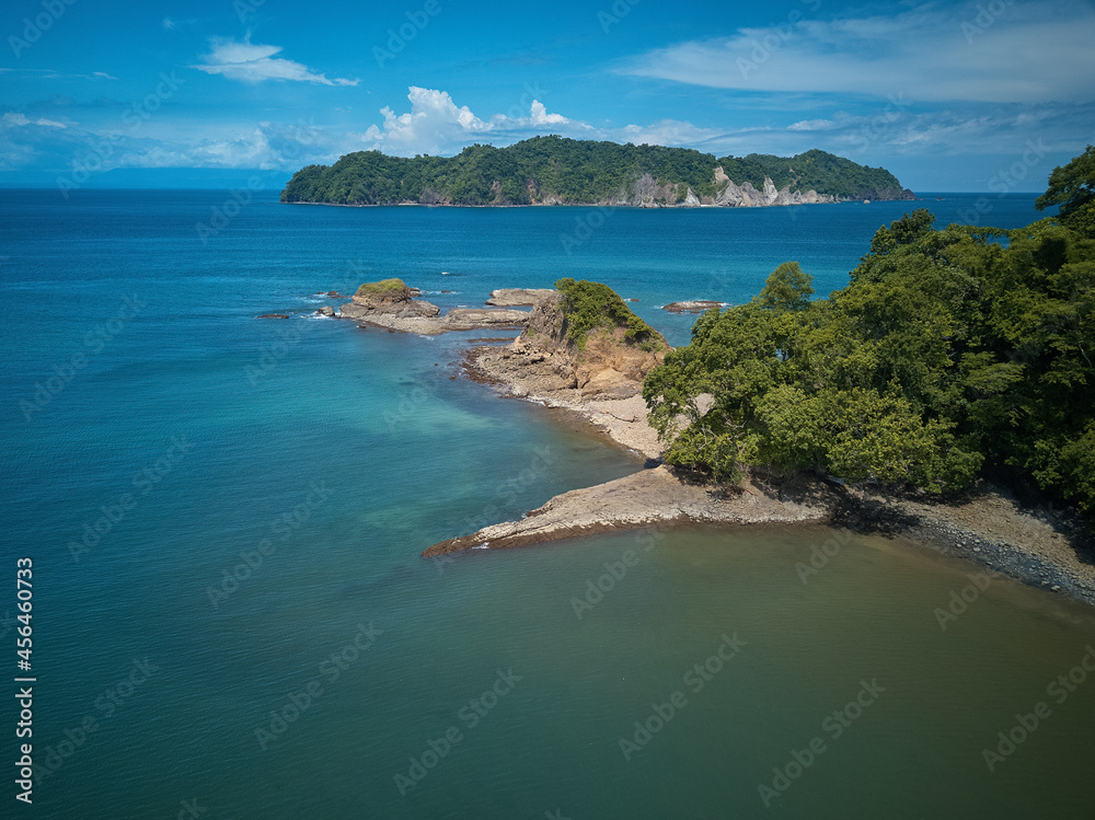 Aerial drone image of Empty beaches near Curu Preserve in Costa Rica with the Gulf of Nicoya in the background from an Aerial drone