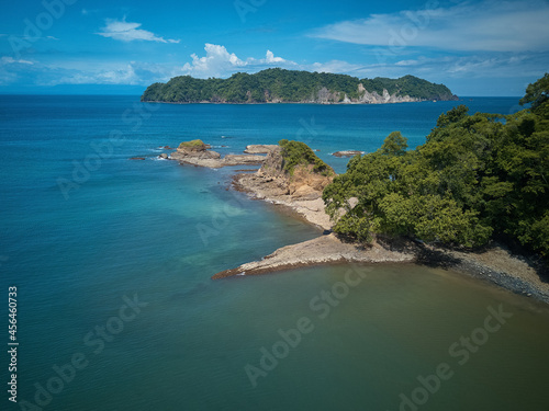 Aerial drone image of Empty beaches near Curu Preserve in Costa Rica with the Gulf of Nicoya in the background from an Aerial drone