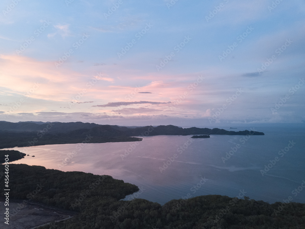 Sunset on the Gulf of Nicoya in Paquera Costa Rica aerial drone image