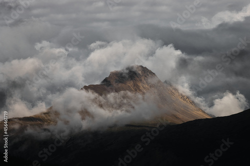 Mountain peak in dramatic clouds in Jasper National Park, Canada