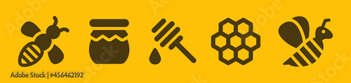 Bee and honey icons set.