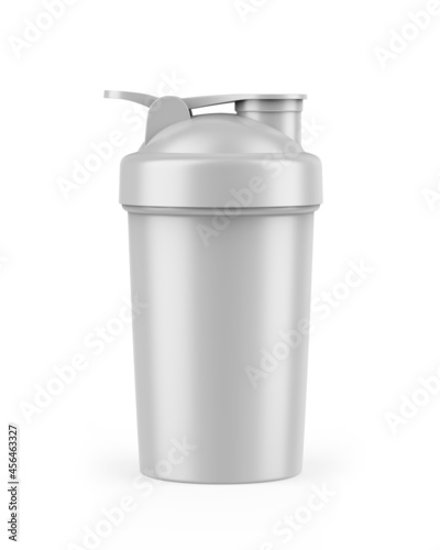 Fotografie Blank white plastic shaker bottle with flip lid for mock up and template design