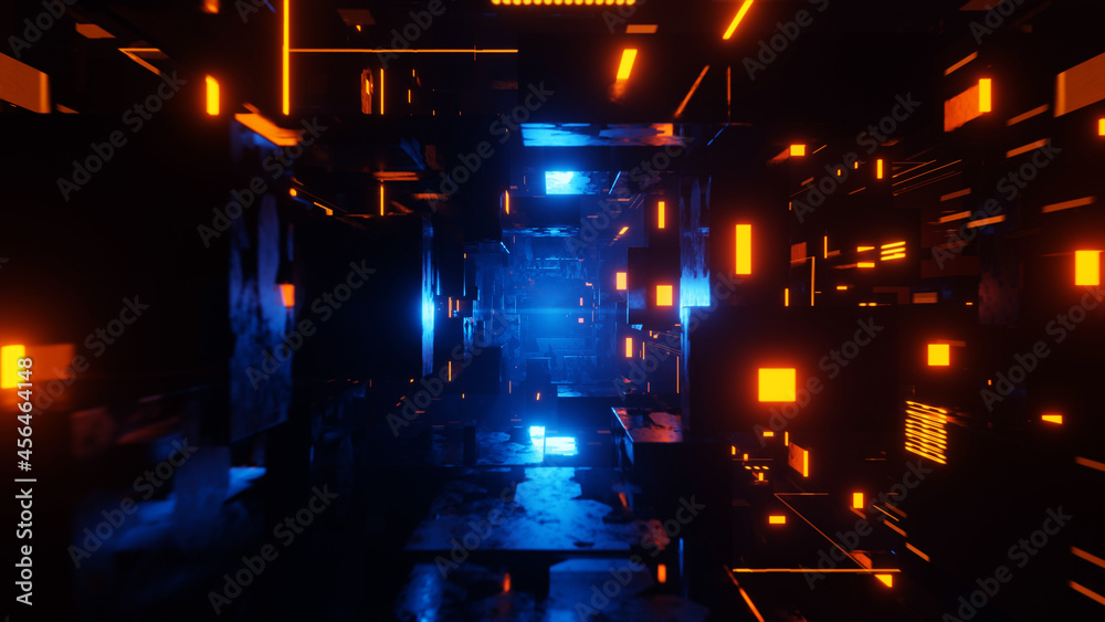 Tunnel Sci-Fi looping environment, Technology digital abstract background. 3d Rendering Tunnel Sci-Fi looping environment, Technology digital abstract background. 3d Rendering