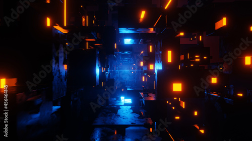 Tunnel Sci-Fi looping environment, Technology digital abstract background. 3d Rendering