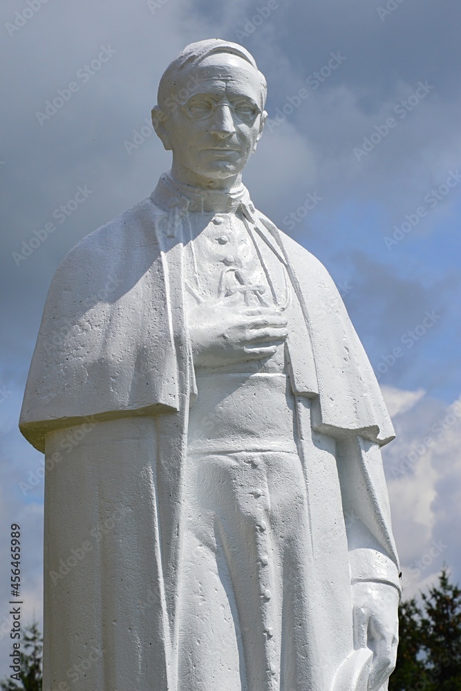 Statue of Slovak bishop Jan Vojtassak, anticommunist catholic priest,  controverse due to his actions against Jews during Second World War. Placed  on Grapa hill, near Klin village, northern Slovakia. Stock Photo