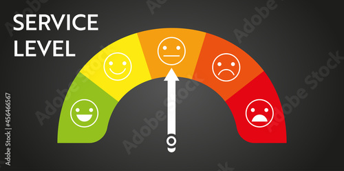 Customer satisfaction chart meter. Scale color with arrow. Abstract graphic infographic