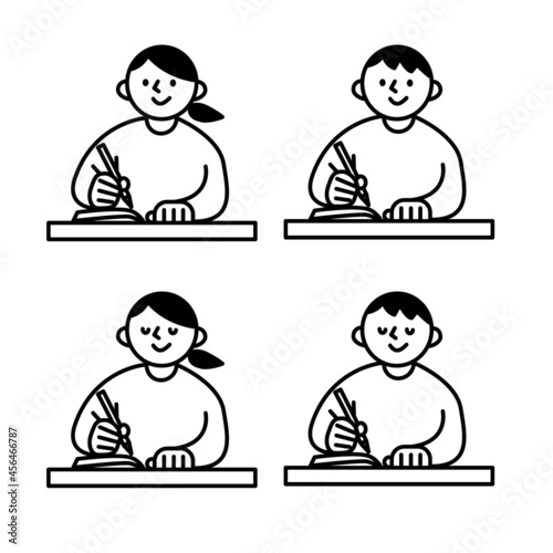 机で勉強をする子どもイラスト素材