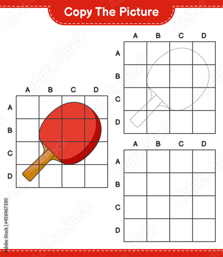 Copy the picture, copy the picture of Ping Pong Racket using grid lines. Educational children game, printable worksheet, vector illustration