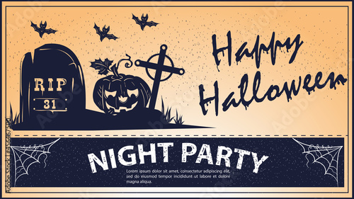 Vintage invitation for the Halloween pumpkin in the cemetery