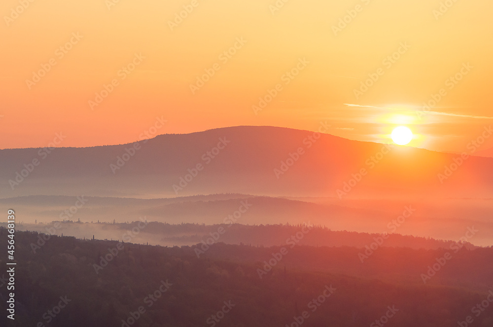 sunrise landscape with fog in the mountains sunrise landscape with fog in the mountains