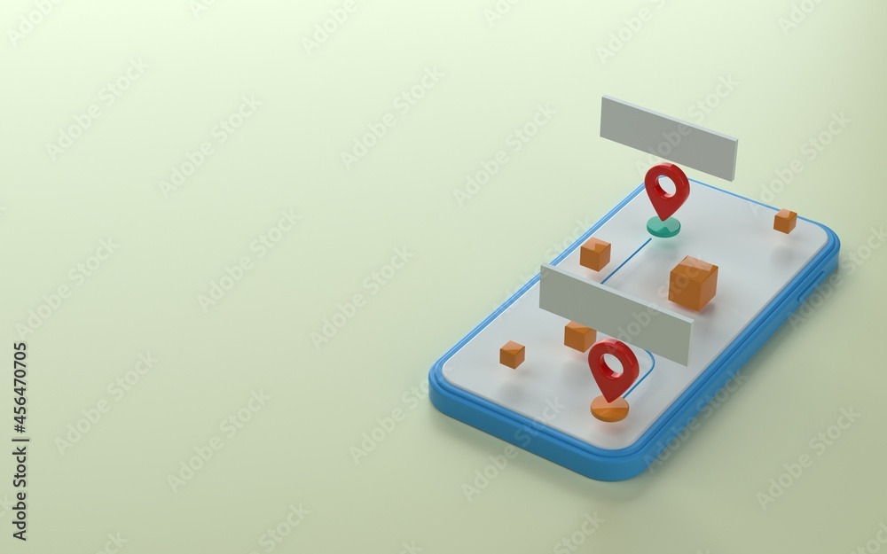 Map marker or pin point on top of phone 3d illustration Map marker or pin point on top of phone 3d illustration