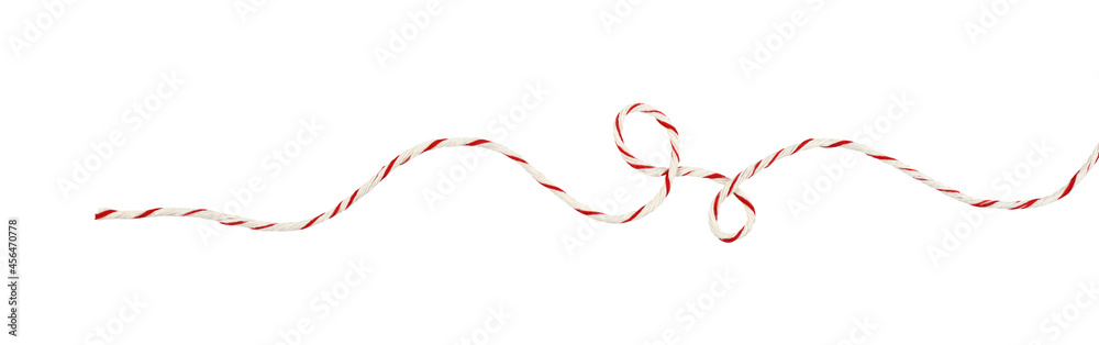 Bow of Red White String, Twine Rope isolated on white., Stock image