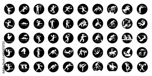 Summer sport pictograph Jet black circle type スポーツピクトグラム 黒,丸枠,SVG