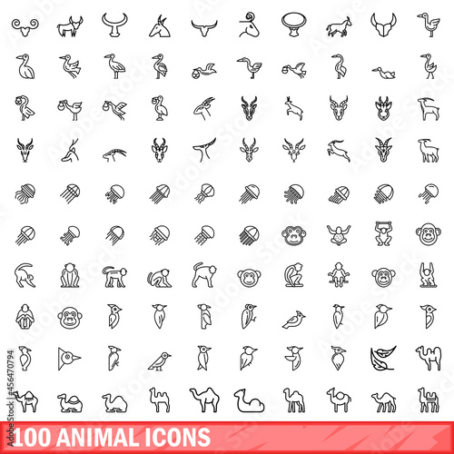 100 animal icons set. Outline illustration of 100 animal icons vector set isolated on white background