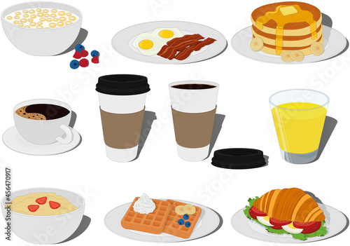 Breakfast food and drink types collection vector illustration