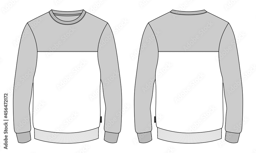 Crewneck Sweatshirt Flat Technical Drawing Illustration Mock-up