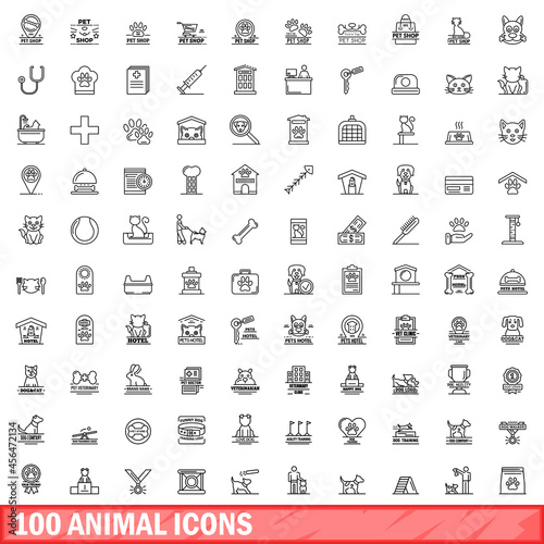 100 animal icons set. Outline illustration of 100 animal icons vector set isolated on white background
