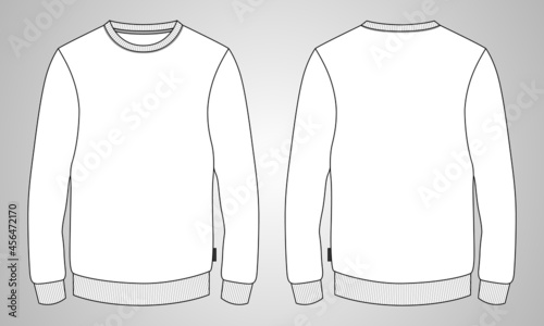 Slim fit Round neck Long sleeve Sweatshirt technical fashion Flats Sketches drawing vector template For men's. Apparel dress design mock up CAD illustration. Sweater fashion design isolated on white. photo