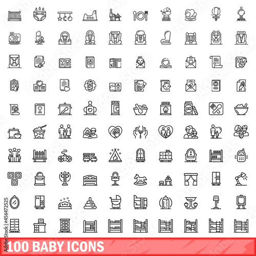 100 baby icons set. Outline illustration of 100 baby icons vector set isolated on white background