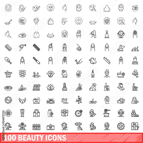 100 beauty icons set. Outline illustration of 100 beauty icons vector set isolated on white background