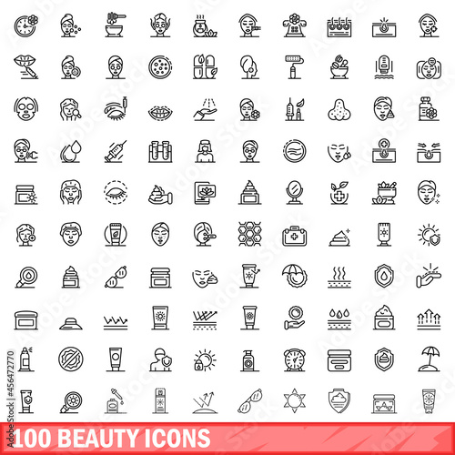 100 beauty icons set. Outline illustration of 100 beauty icons vector set isolated on white background