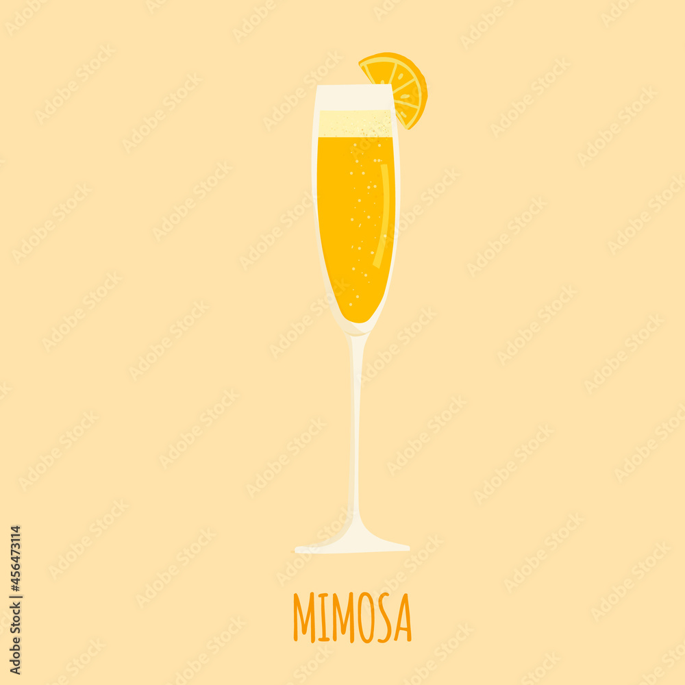 Hand Drawn Vector Illustration Of Flute Glasse With Mimosa