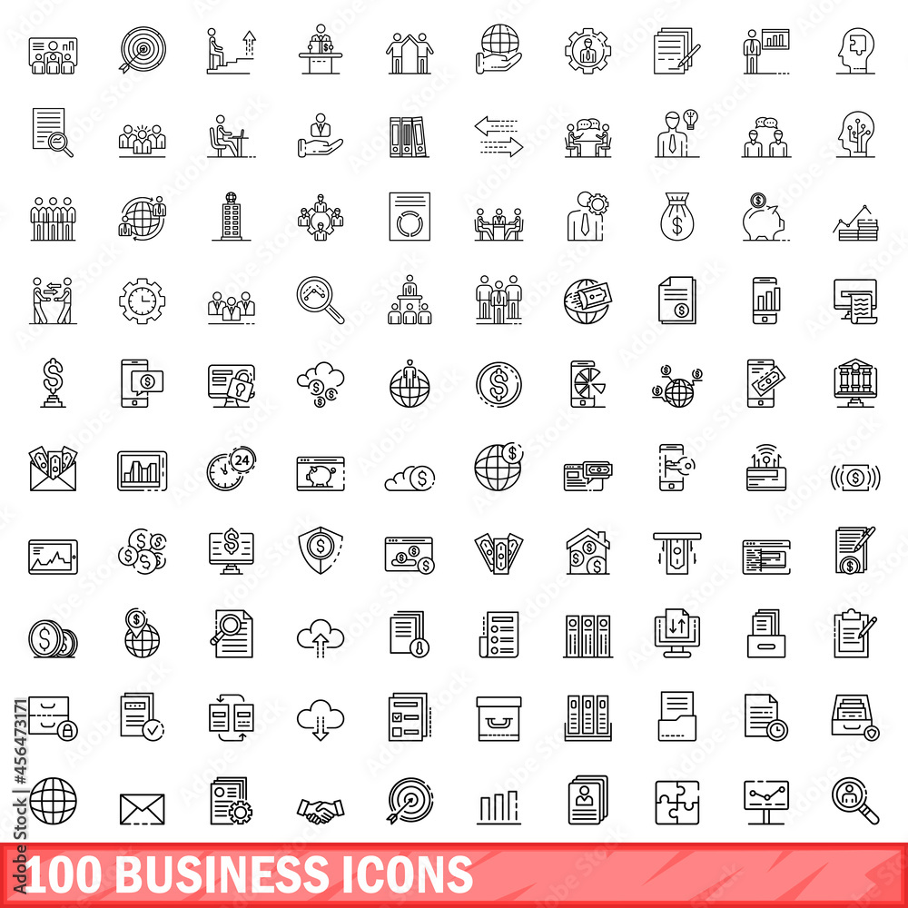 © ylivdesign - 100 business icons set. Outline illustration of 100 business icons vector set isolated on white background