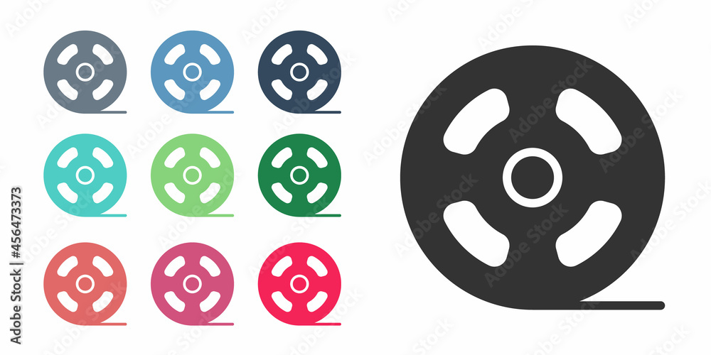 Black Film reel icon isolated on white background. Set icons colorful. Vector