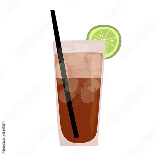 Hand drawn vector illustration of long island iced tea or cuba libre alcoholic cocktail drinks. Isolated on white background.