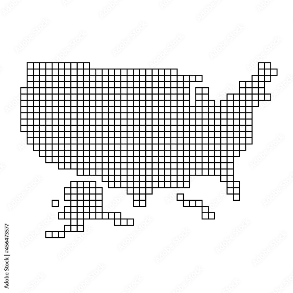 United States, USA map silhouette from black pattern mosaic structure of squares. Vector illustration.