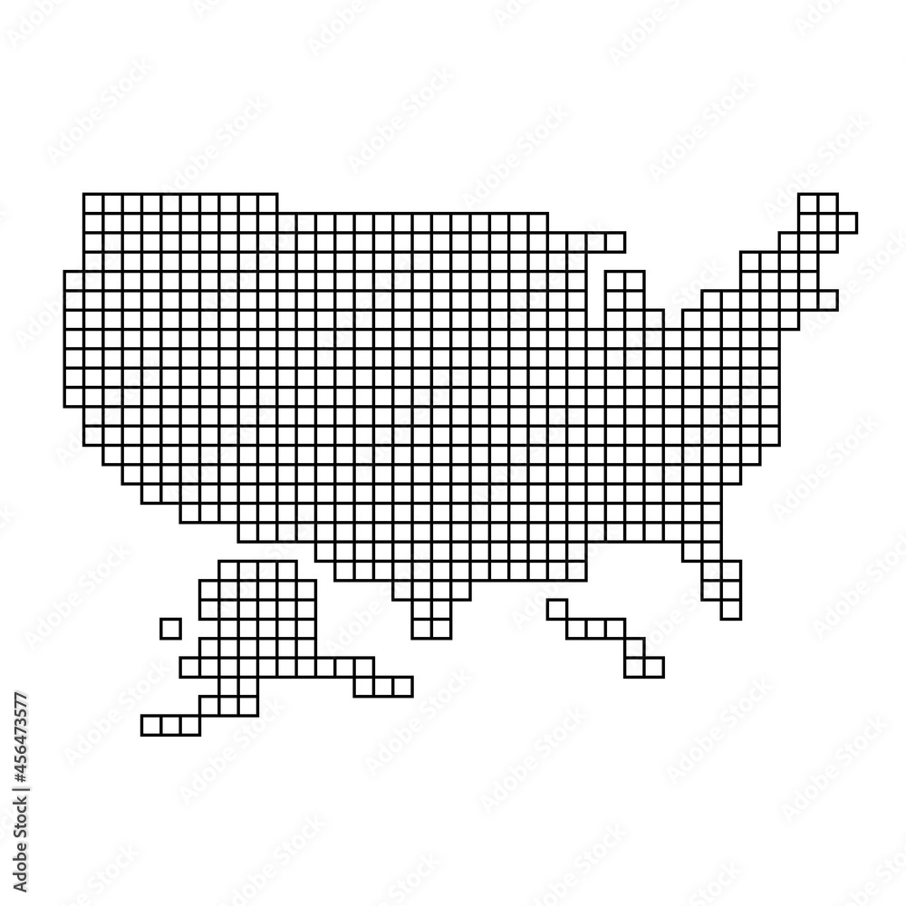 Fototapeta premium United States, USA map silhouette from black pattern mosaic structure of squares. Vector illustration.